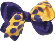 Toddler Purple Coin Dots on Yellow Gold over Purple Double Layer Overlay Bow